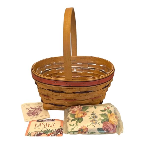 Longaberger 1995 Handled Easter Basket, Liner & Protector 10.5" Oval Made In USA - Picture 7 of 7